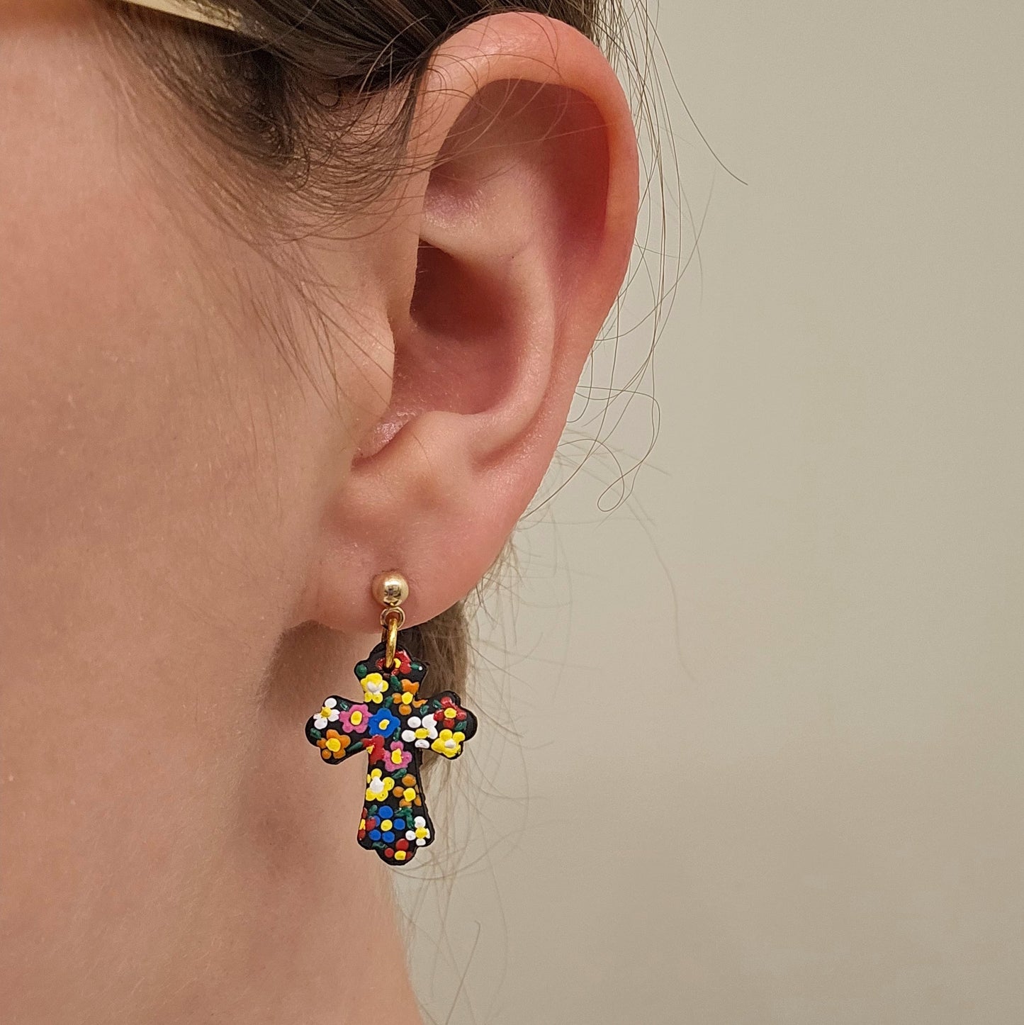 Handmade Mexican Cross Polymer Clay Earrings