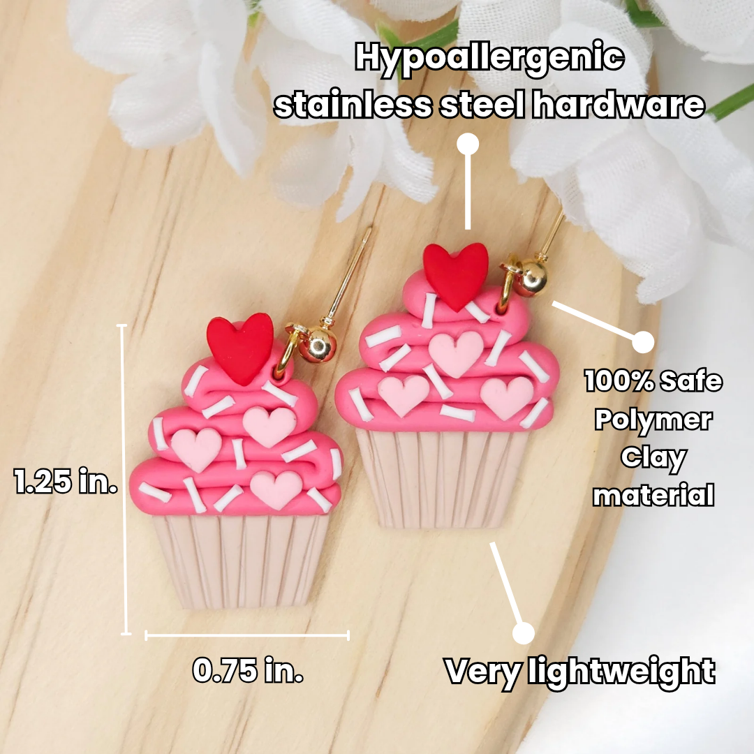 Handmade Cupcake Valentine's Day Polymer Clay Earrings