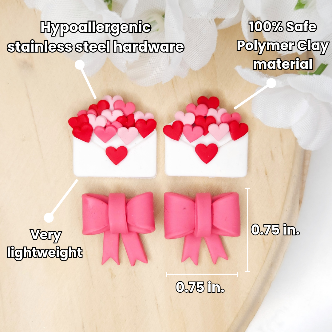 Envelope Valentine's Day Polymer Clay Studs Earrings