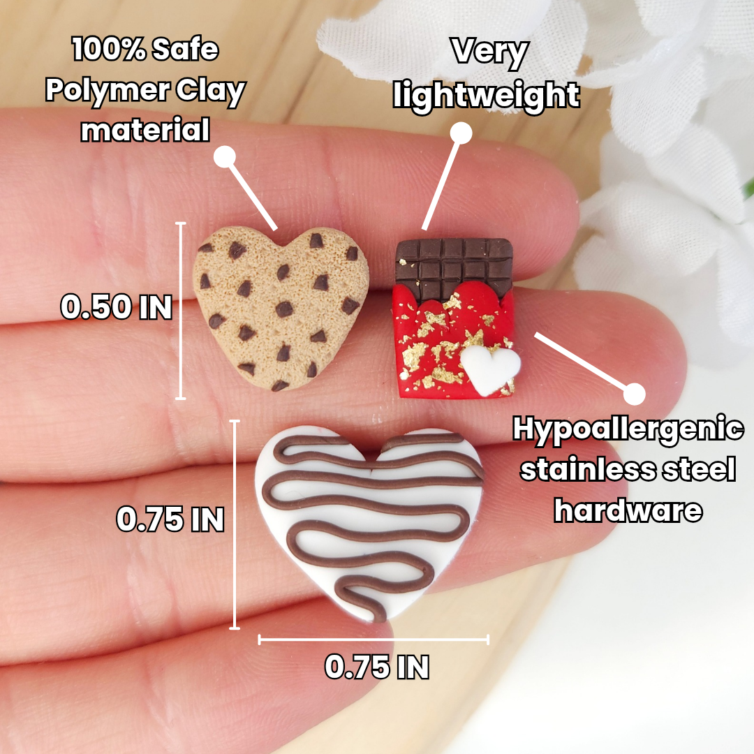 Cookie Heart Chocolate Valentine's Day Polymer Clay Stud Pack