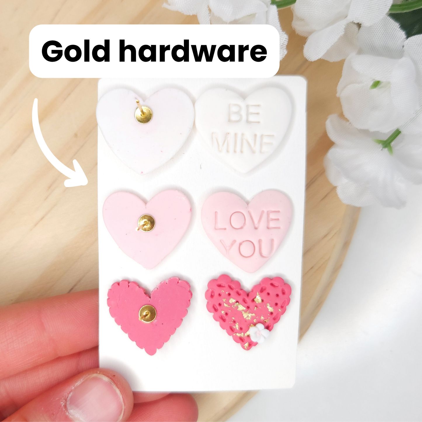 Valentine's Day Conversational Heart Polymer Clay Stud Pack