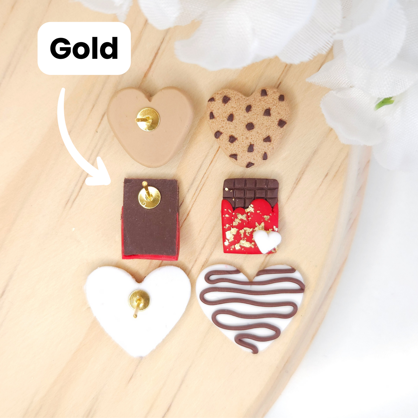 Cookie Heart Chocolate Valentine's Day Polymer Clay Stud Pack