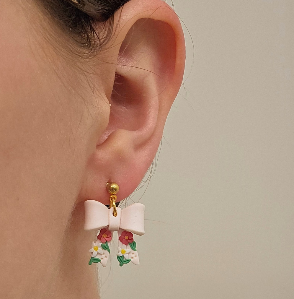 Handmade Easter Spring Bow Clay Earrings