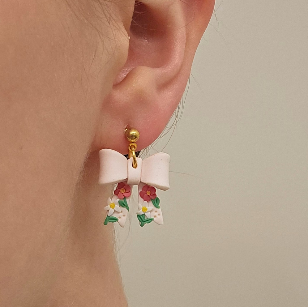 Handmade Easter Spring Bow Clay Earrings