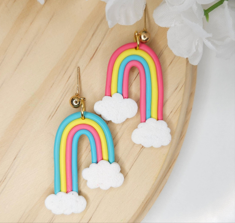 Handmade Easter Rainbow Clay Earrings