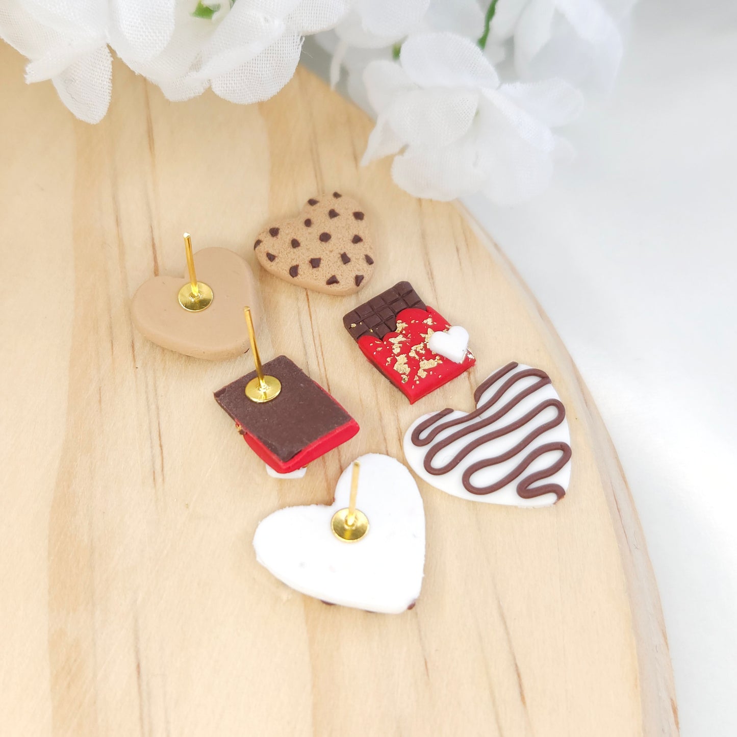 Cookie Heart Chocolate Valentine's Day Polymer Clay Stud Pack