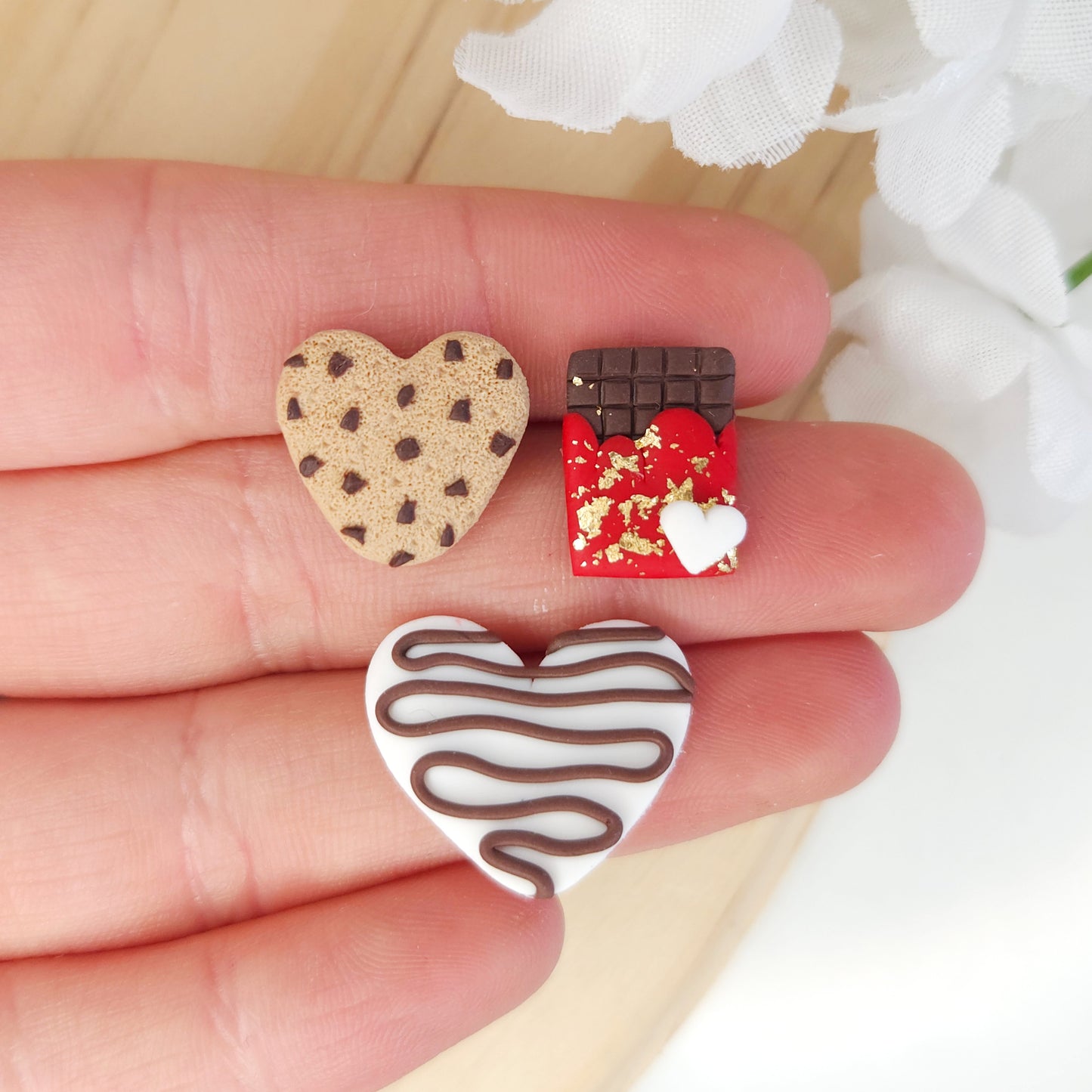 Cookie Heart Chocolate Valentine's Day Polymer Clay Stud Pack