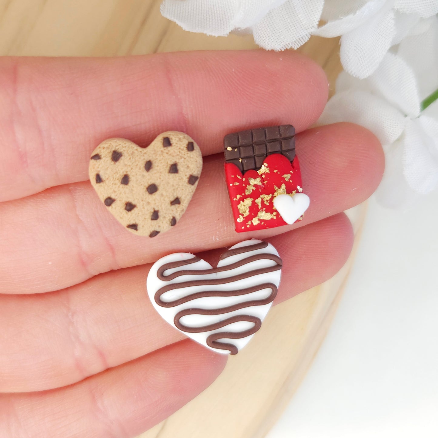 Cookie Heart Chocolate Valentine's Day Polymer Clay Stud Pack