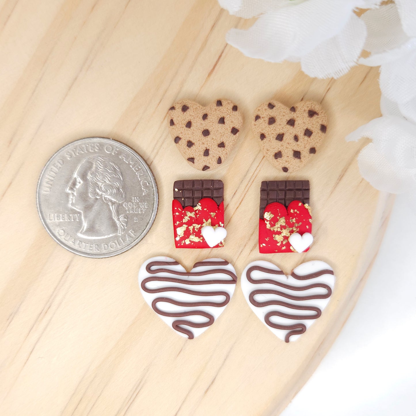 Cookie Heart Chocolate Valentine's Day Polymer Clay Stud Pack