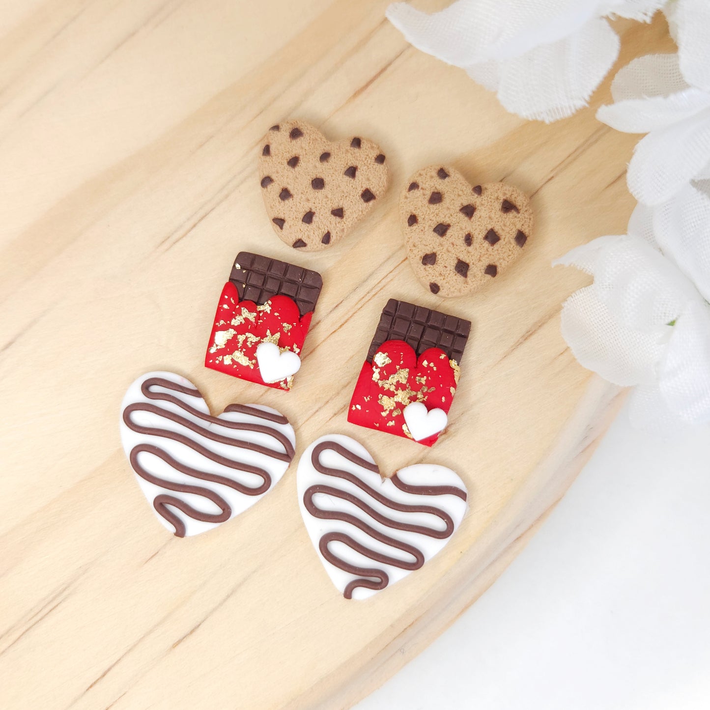 Cookie Heart Chocolate Valentine's Day Polymer Clay Stud Pack