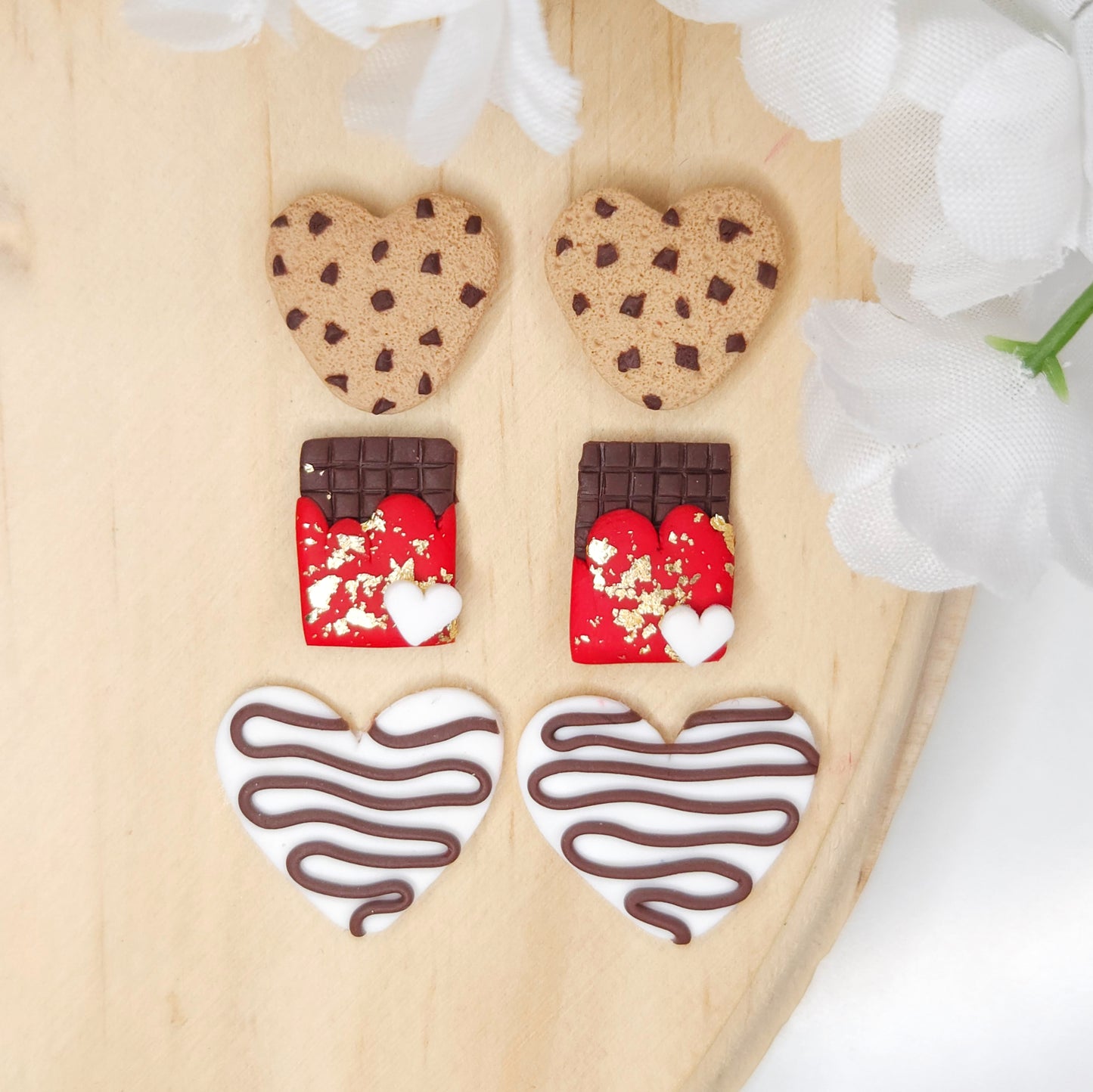 Cookie Heart Chocolate Valentine's Day Polymer Clay Stud Pack