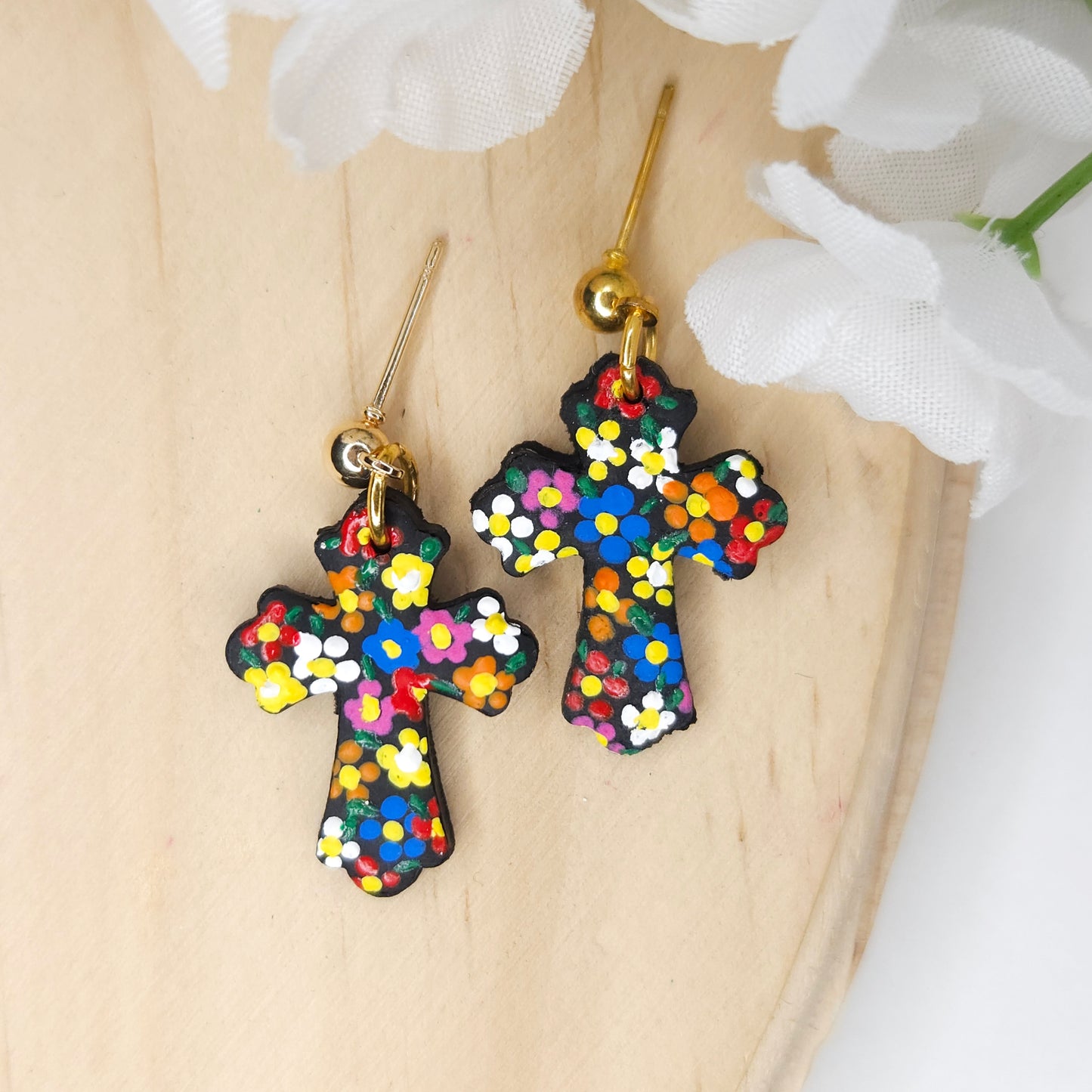 Handmade Mexican Cross Polymer Clay Earrings