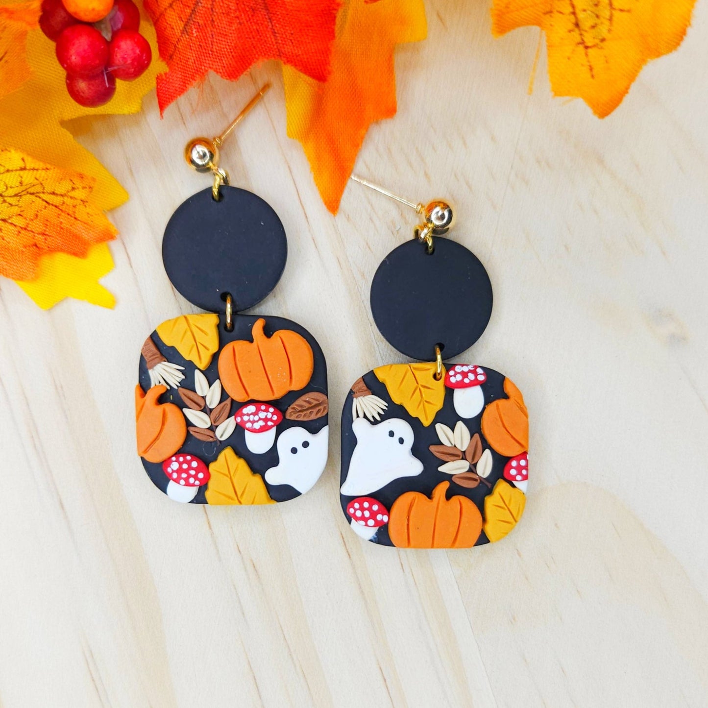 Handmade Halloween Fall Polymer Clay Earrings