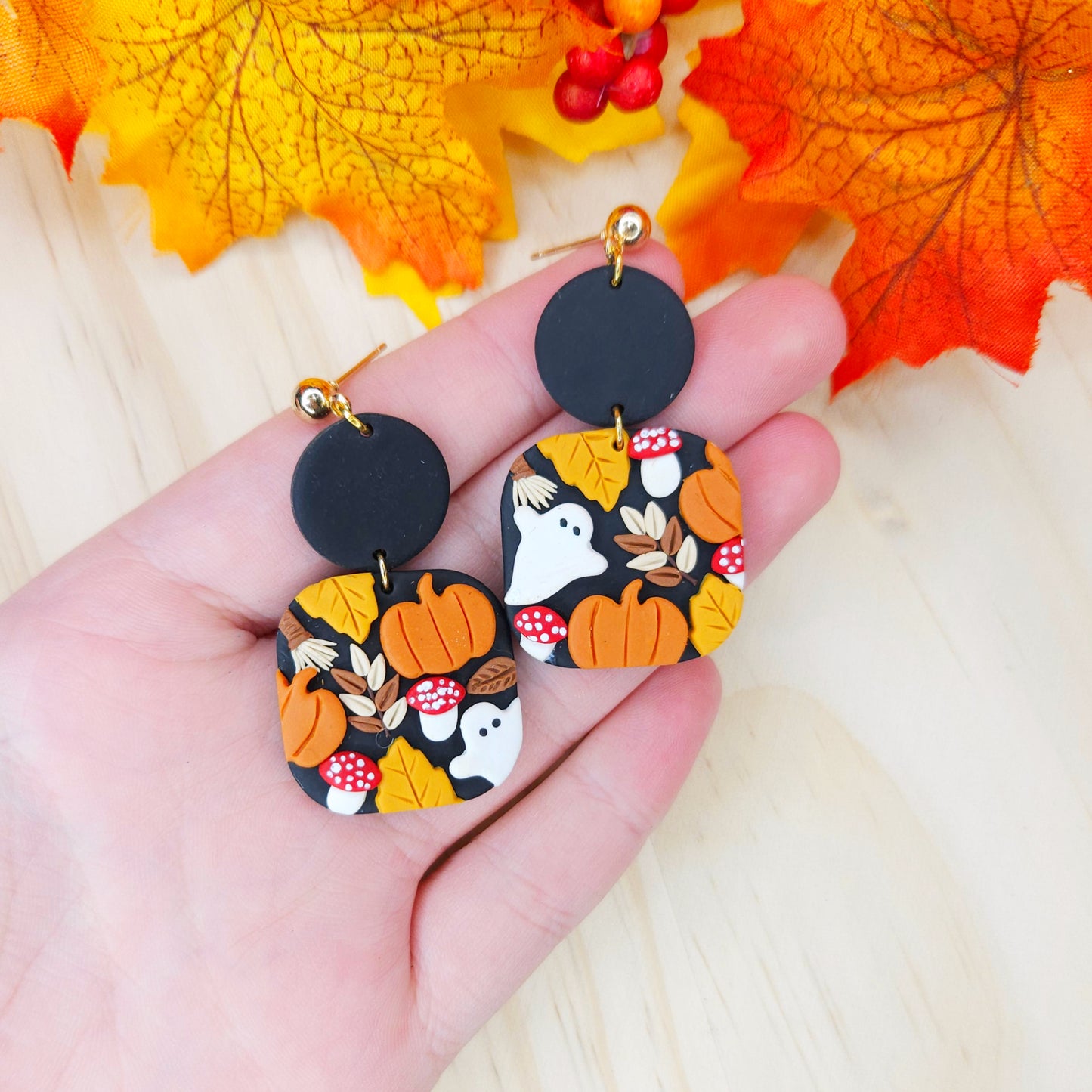 Handmade Halloween Fall Polymer Clay Earrings