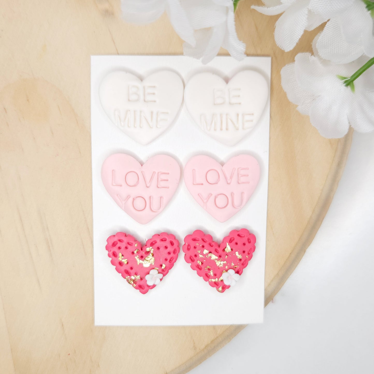 Valentine's Day Conversational Heart Polymer Clay Stud Pack