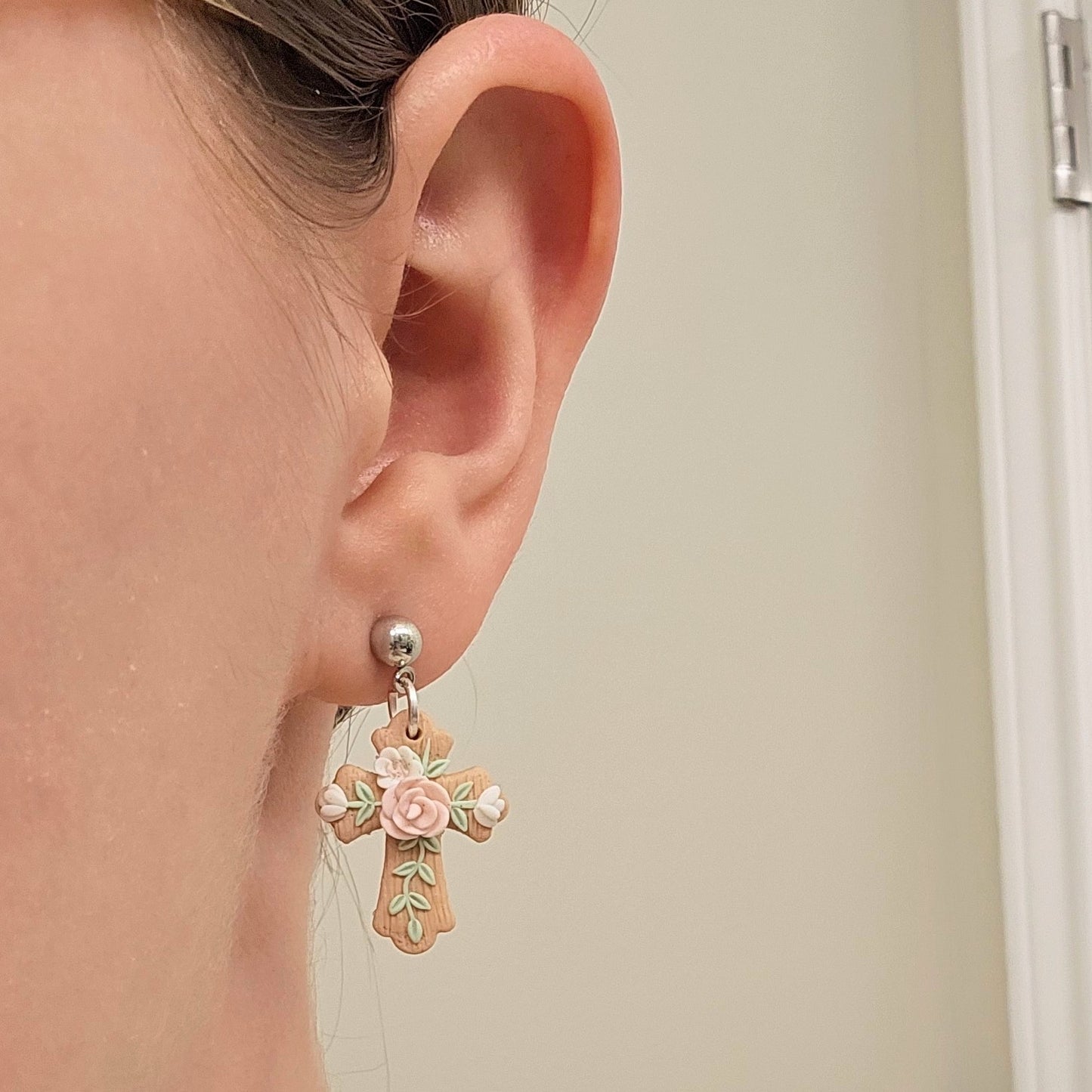 Handmade Easter Cross Polymer Clay Earrings