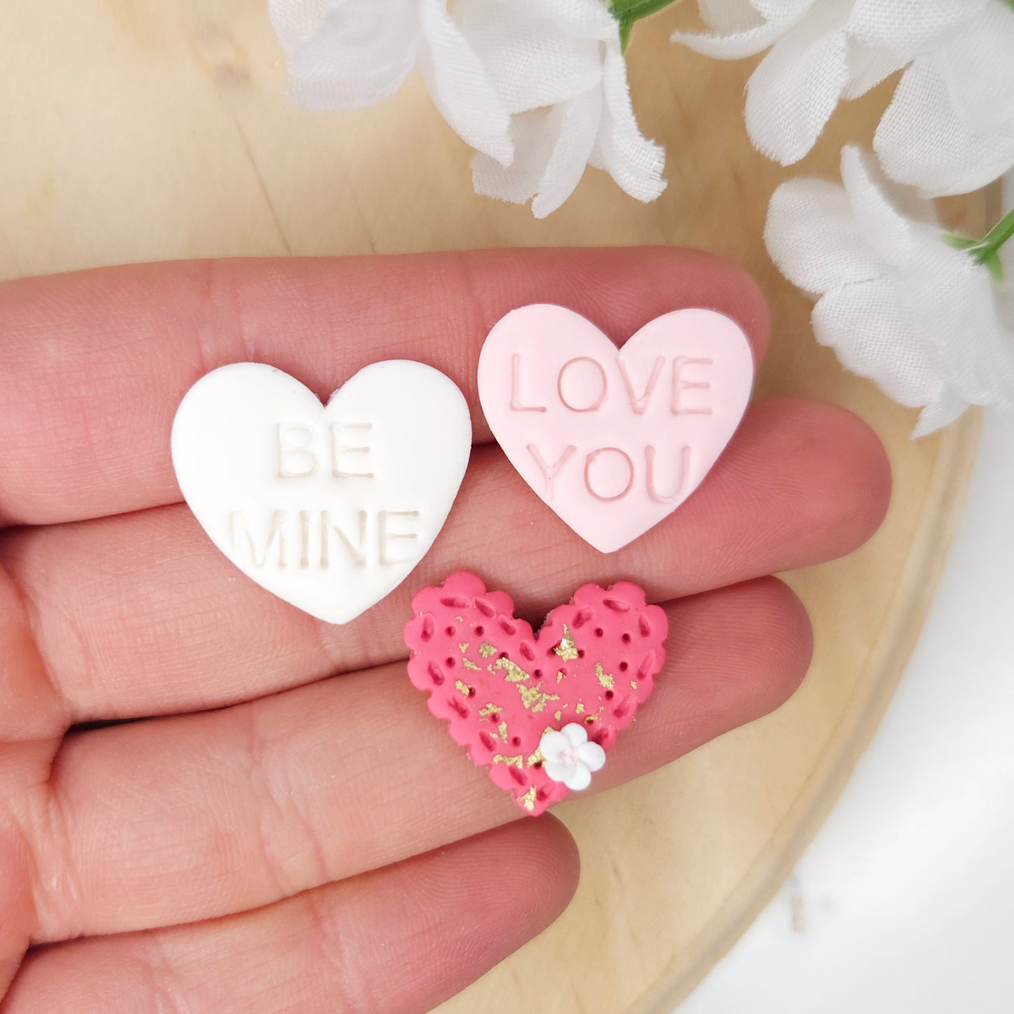 Valentine's Day Conversational Heart Polymer Clay Stud Pack