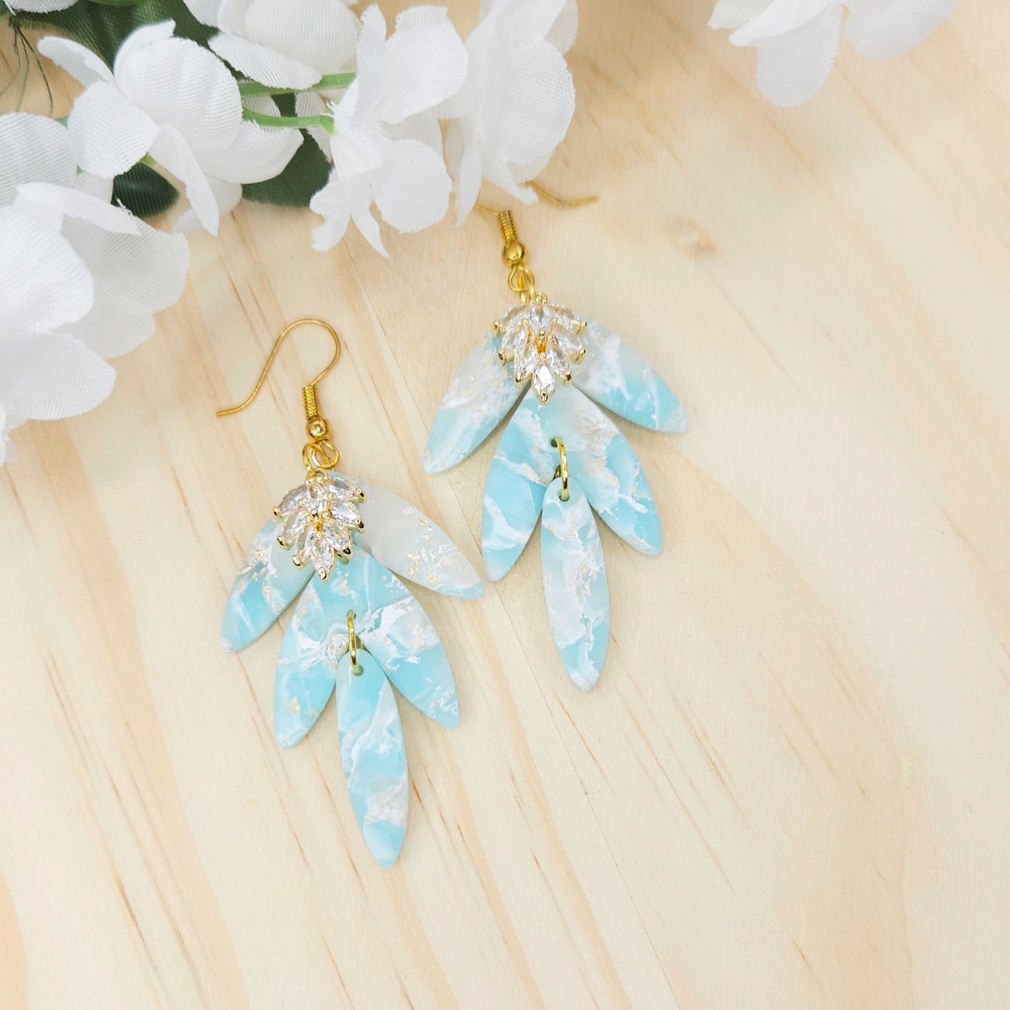 Handmade Marble Blue Minimalist Clay Earrings