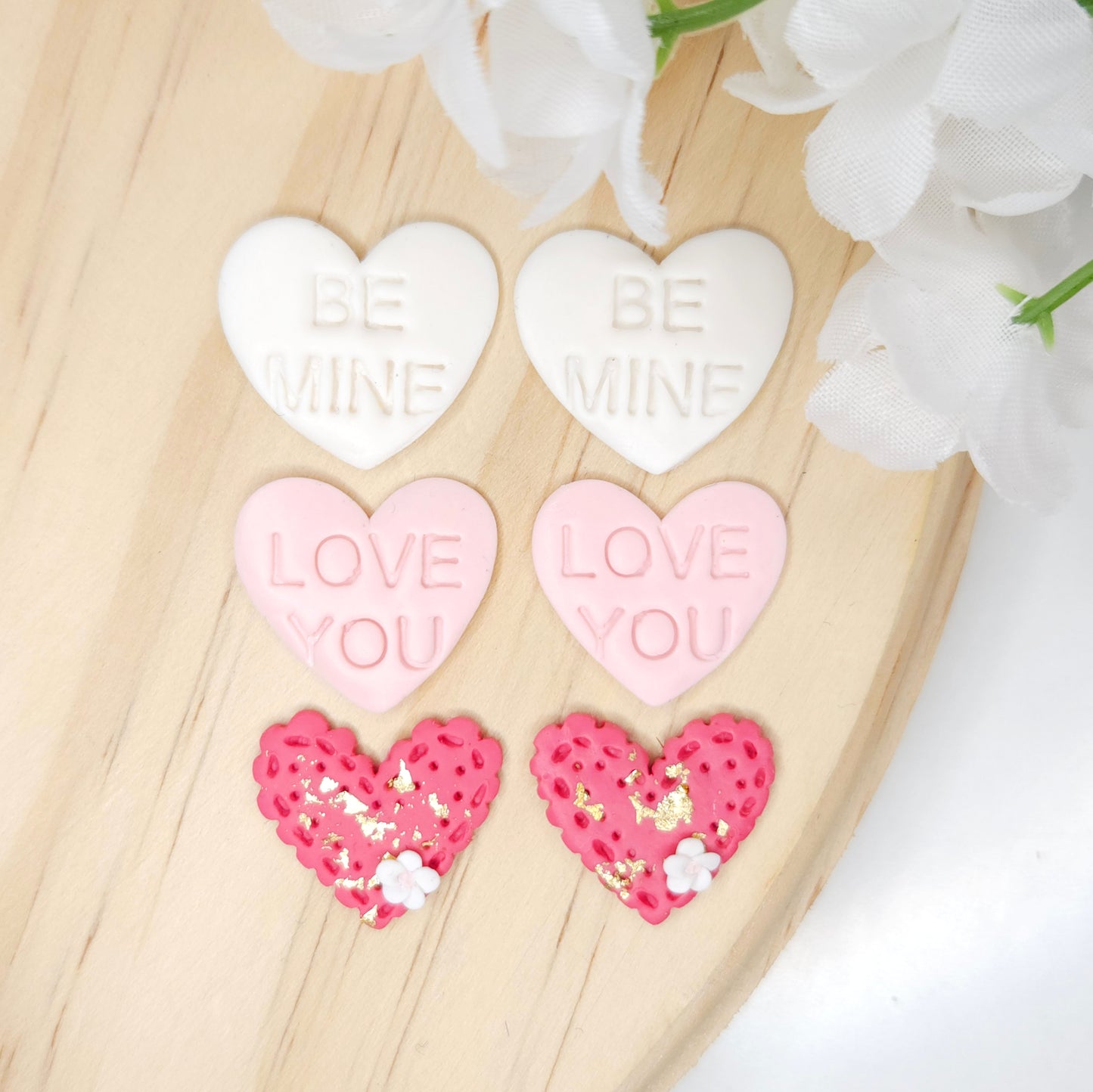 Valentine's Day Conversational Heart Polymer Clay Stud Pack