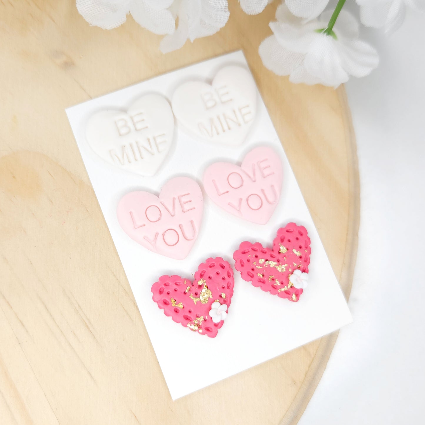 Valentine's Day Conversational Heart Polymer Clay Stud Pack