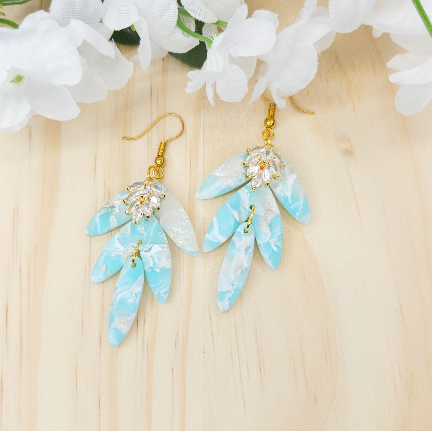 Handmade Marble Blue Minimalist Clay Earrings