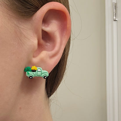 Handmade St. Patrick's Day Truck Clay Earrings