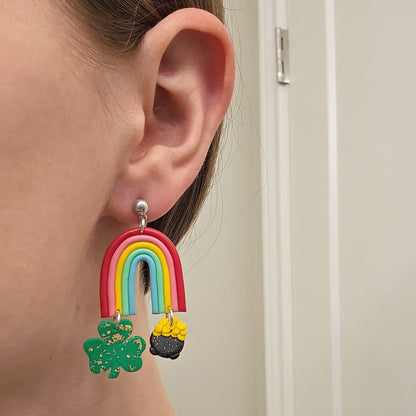 Handmade St. Patrick's Day Rainbow Clay Earrings