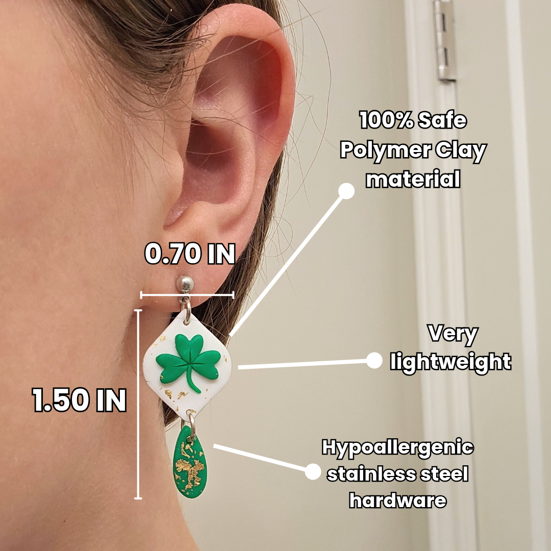 St. Patrick's Day Clover Polymer Clay Earrings