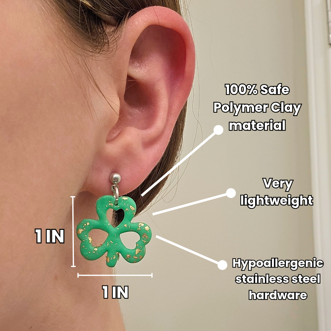 Handmade St. Patrick's Clover Clay Earrings