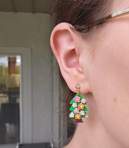 Handmade Christmas Tree Floral Earrings