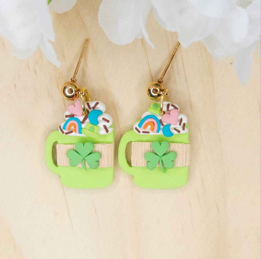 Handmade Coffee Mug St. Patrick's Clay Earrings