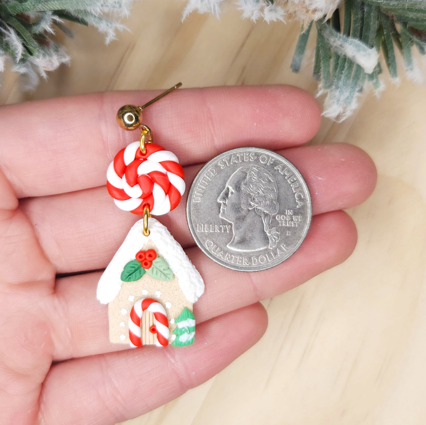 Handmade Gingerbread House Christmas Clay Earrings