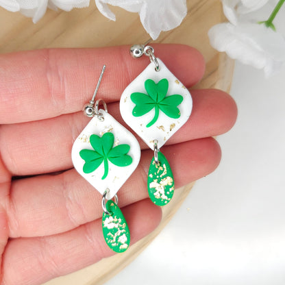 St. Patrick's Day Clover Polymer Clay Earrings