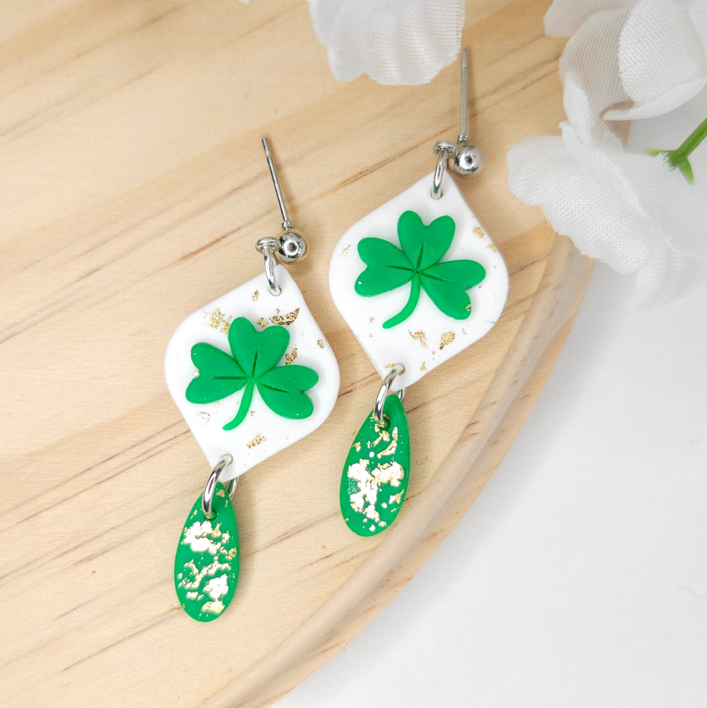 St. Patrick's Day Clover Polymer Clay Earrings