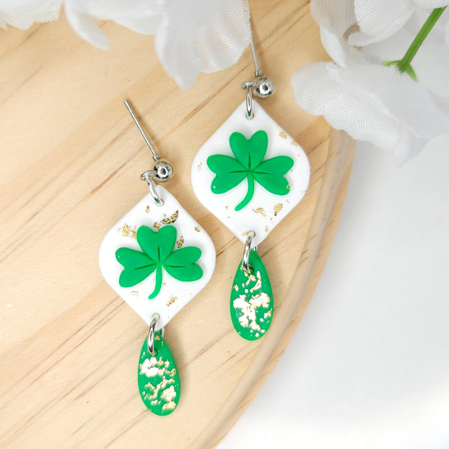 St. Patrick's Day Clover Polymer Clay Earrings