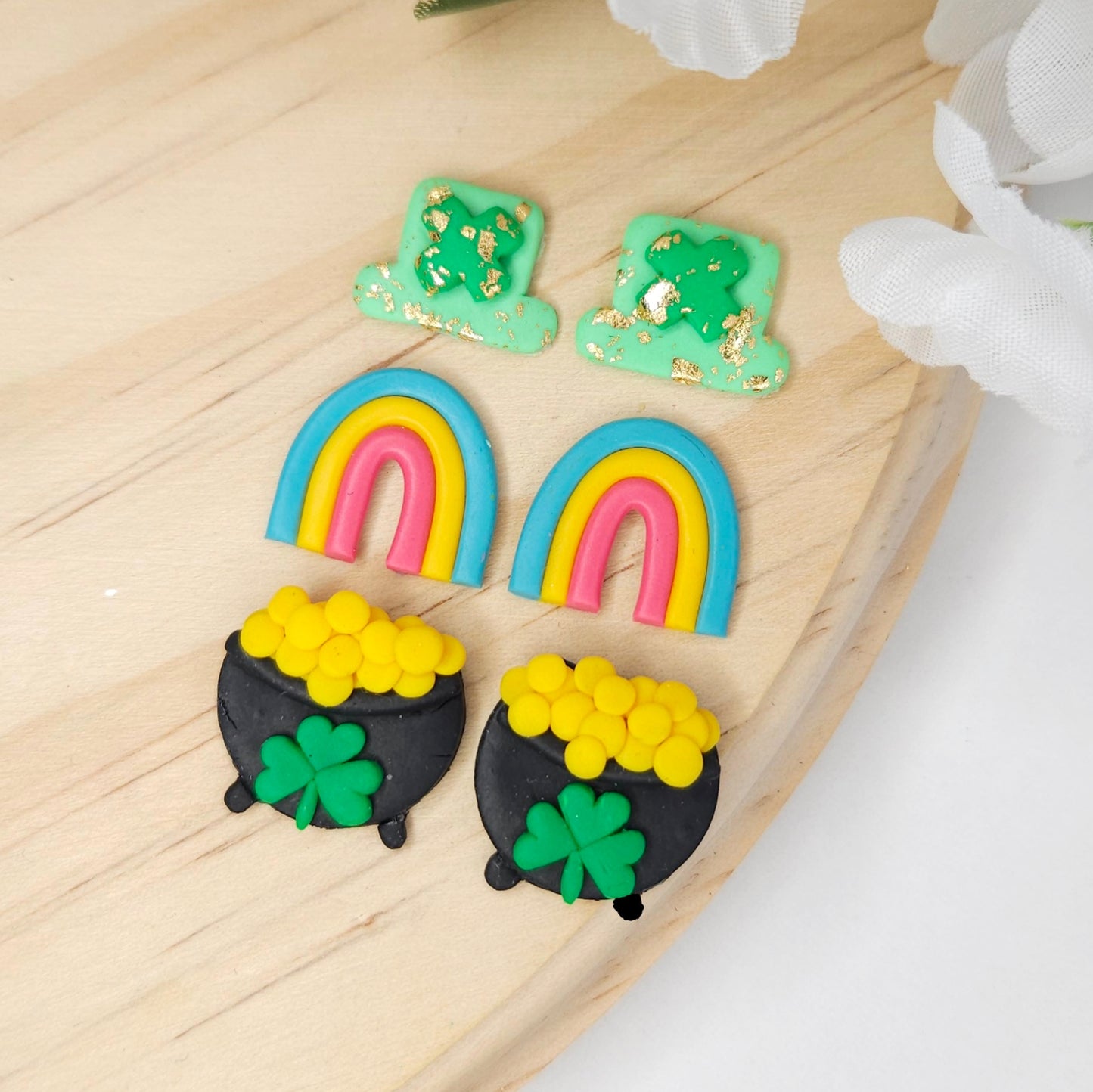 St. Patrick's Day Lucky Charm Clay Earrings