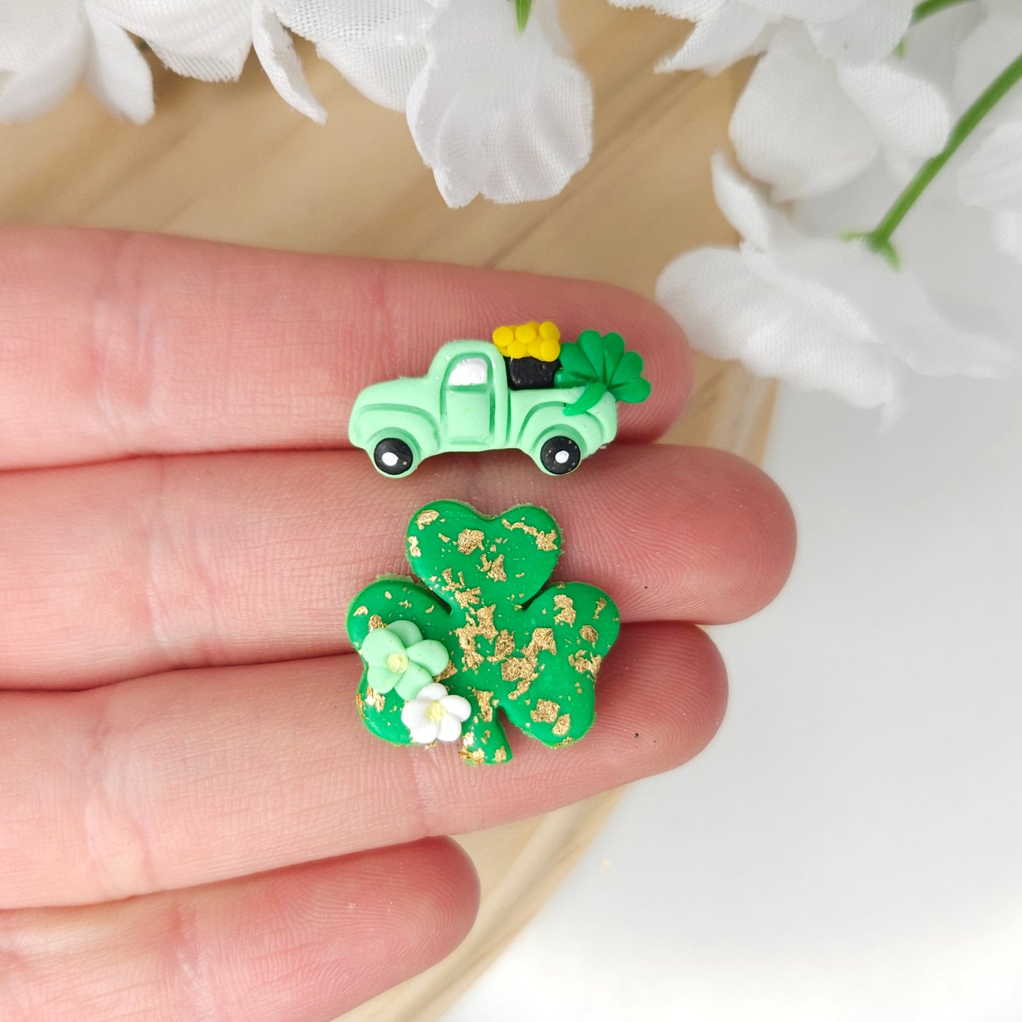 Handmade St. Patrick's Day Truck Clay Earrings