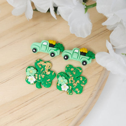 Handmade St. Patrick's Day Truck Clay Earrings