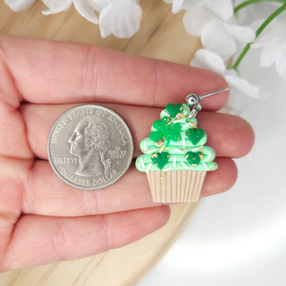 Handmade St. Patrick's Day Cupcake Clay Earrings