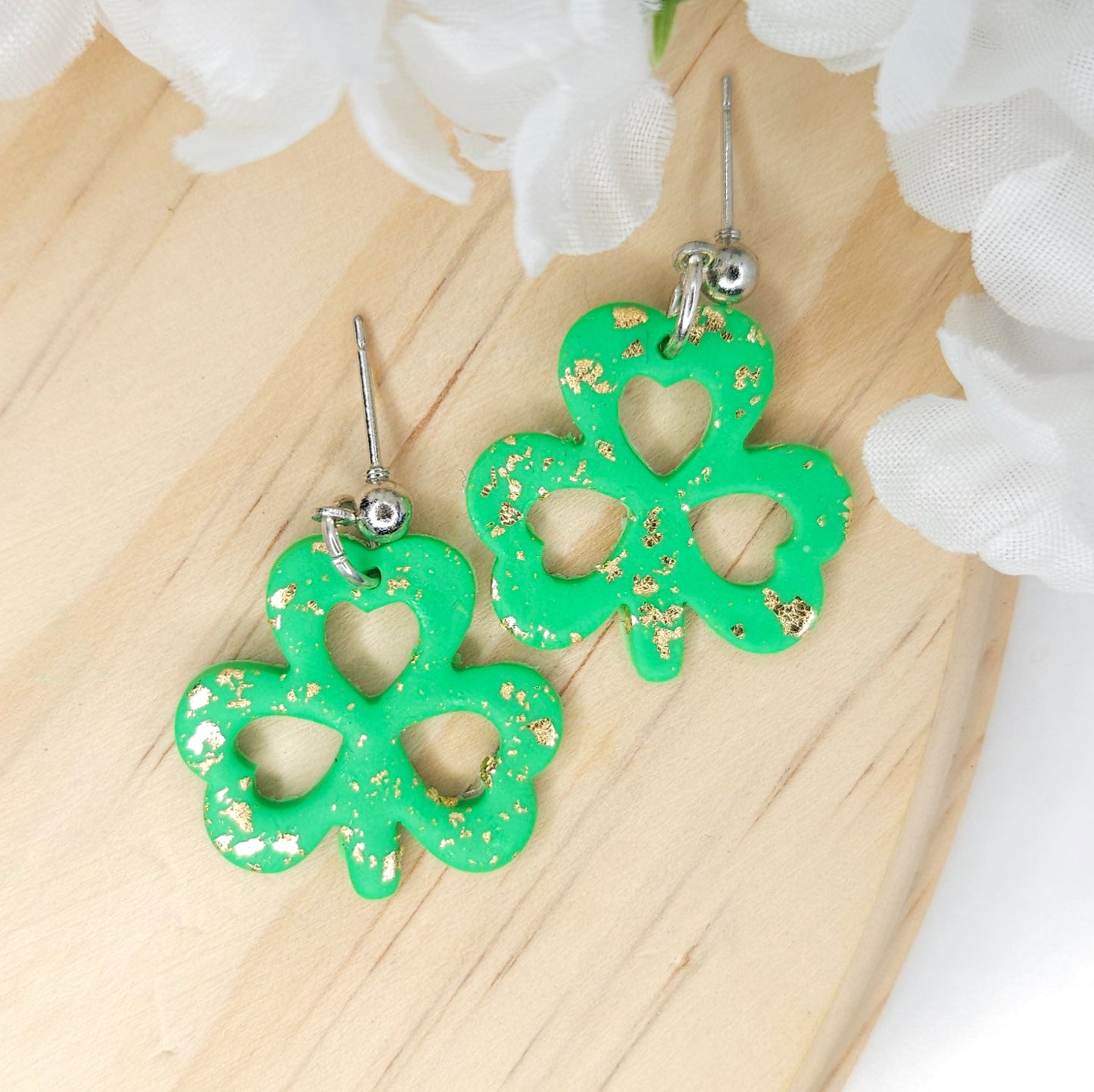 Handmade St. Patrick's Clover Clay Earrings