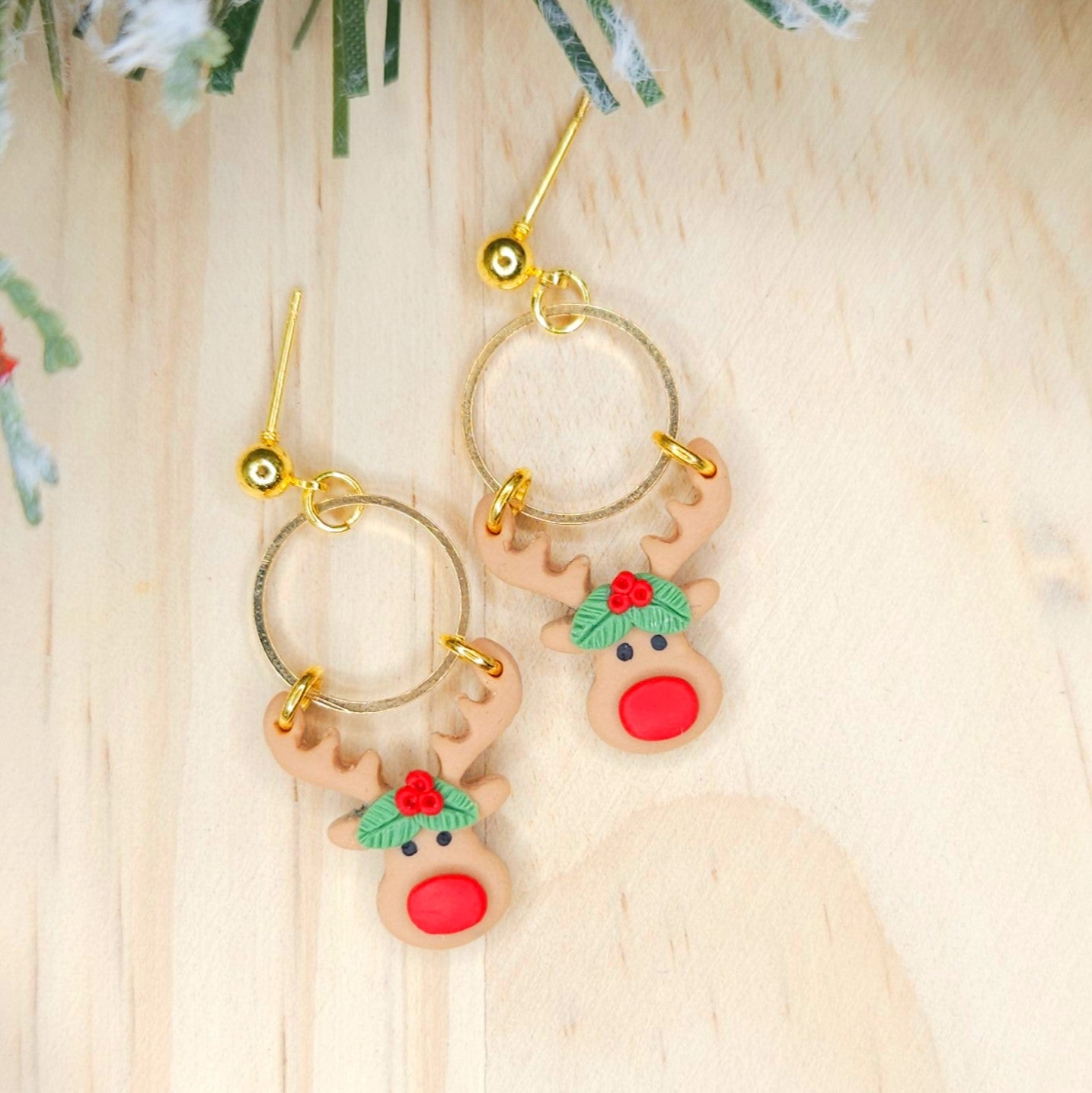 Handmade Rudolph Christmas Polymer Clay Earrings