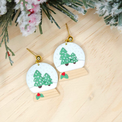 Handmade Polymer Clay Christmas Snowglobe Earrings