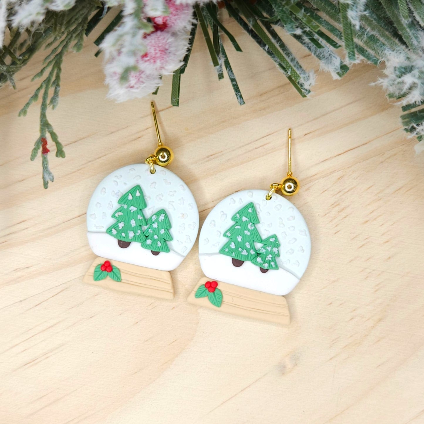 Handmade Polymer Clay Christmas Snowglobe Earrings