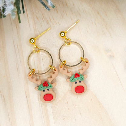 Handmade Rudolph Christmas Polymer Clay Earrings