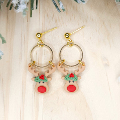 Handmade Rudolph Christmas Polymer Clay Earrings