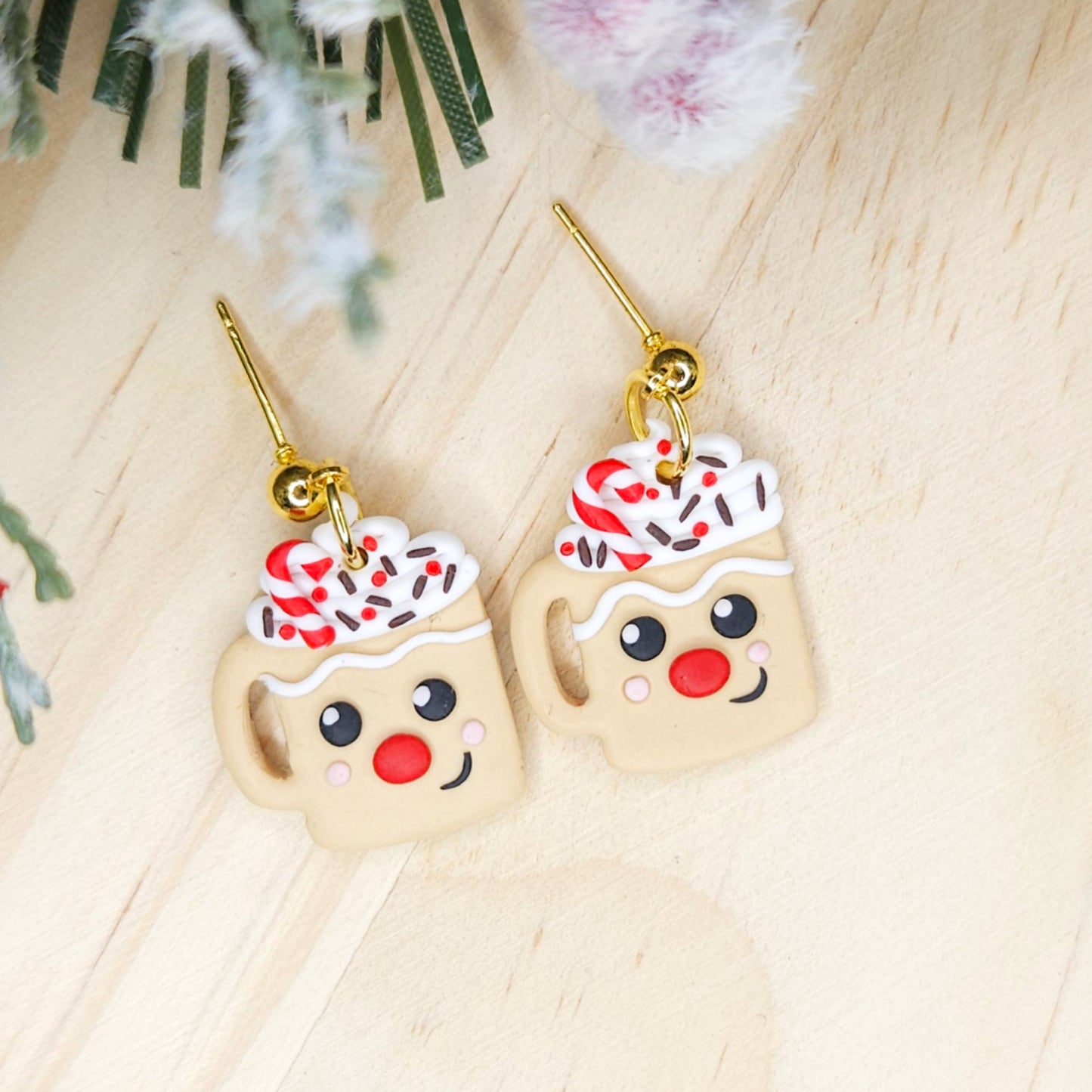 Handmade Christmas Rudolph Cocoa Cup Earrings