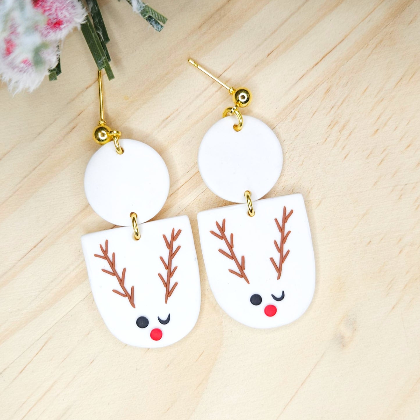 Handmade Reindeer Christmas Polymer Clay Earrings