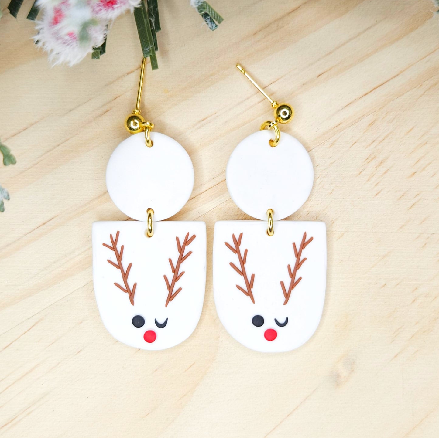 Handmade Reindeer Christmas Polymer Clay Earrings