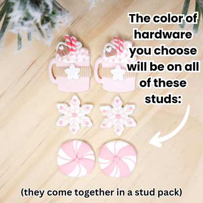 Handmade Pink Christmas Studs Clay Earrings