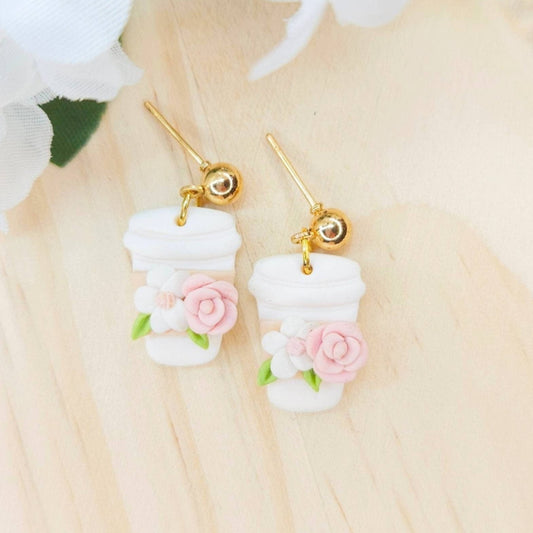 Handmade Coffee Cup Spring Clay Earrings